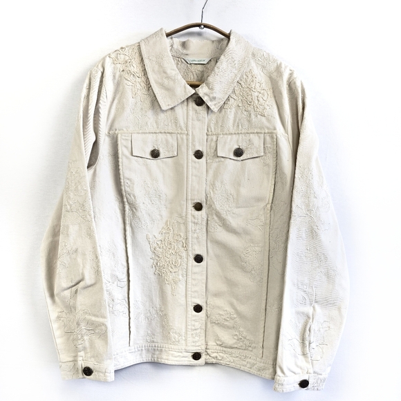 Laura Ashley Jackets & Blazers - Laura Ashley Embroidered Cotton Jean Jacket